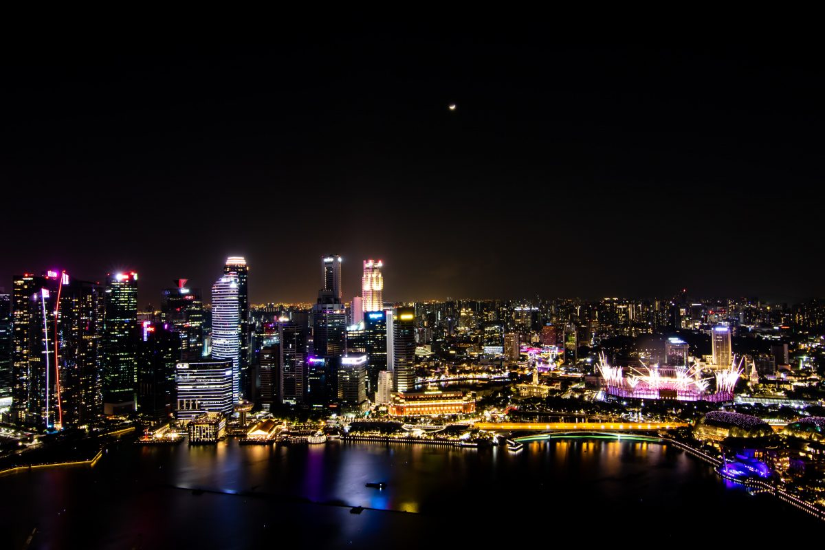 Illuminated city creating light pollution