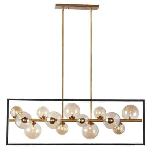 Luminaire suspendu linéaire, finition noir mat et bronze vintage, 13 X culot G9 