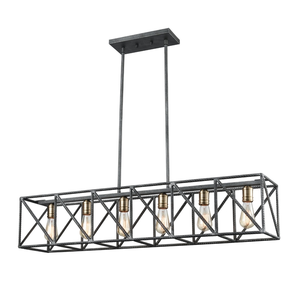 Luminaire suspendu, finition fer argenté et laiton satiné, 6 X A19