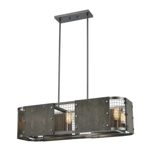 Luminaire suspendu, finition rouille avec contreplaqué et grillage métallique, 6 X A19