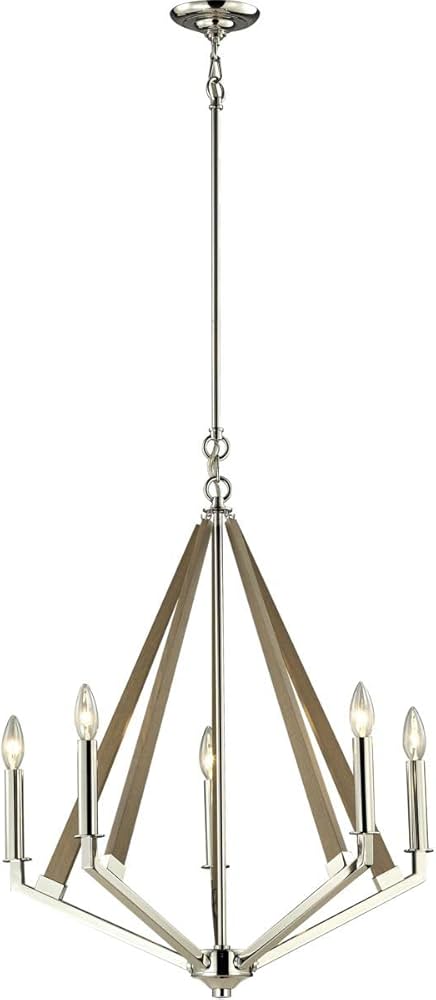 Luminaire suspendu, finition nickel poli et taupe, 5 X B11
