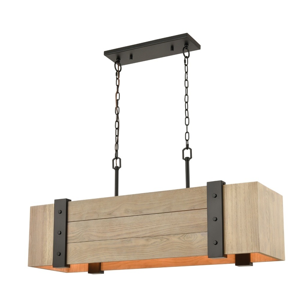 Luminaire suspendu, finition bronze brossé huilé et bois naturel, 5 X Torpedo