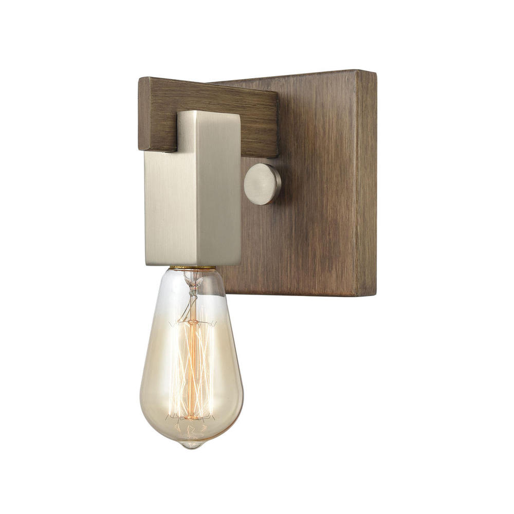 Luminaire mural, finition nickel satiné et bois, 1 X A19