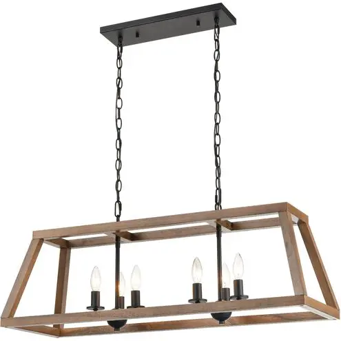 Luminaire suspendu, finition noir mat et bois, 6 X Torpedo