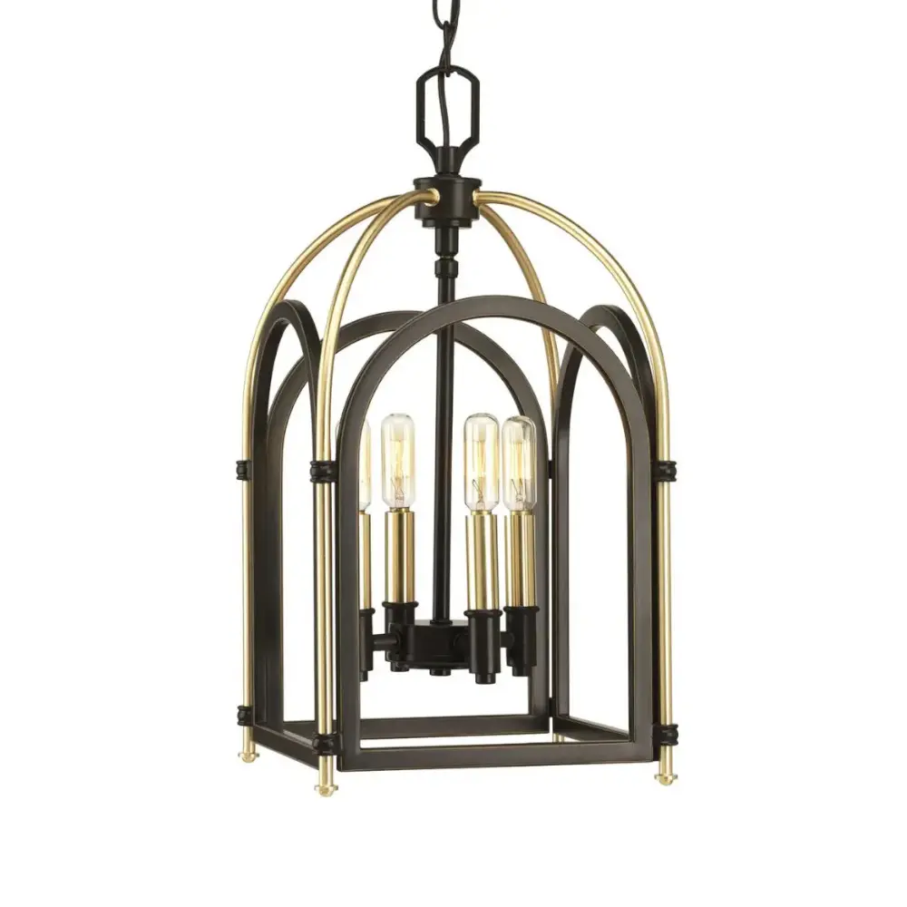 Luminaire suspendu, 4x B10, finition bronze antique et laiton