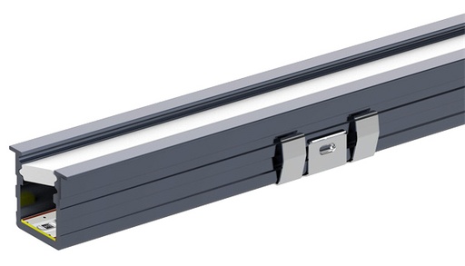 Moulure en aluminium avec diffuseur givré, 2.3 watts par pieds, modèle étroit encastrable, finition gris foncé