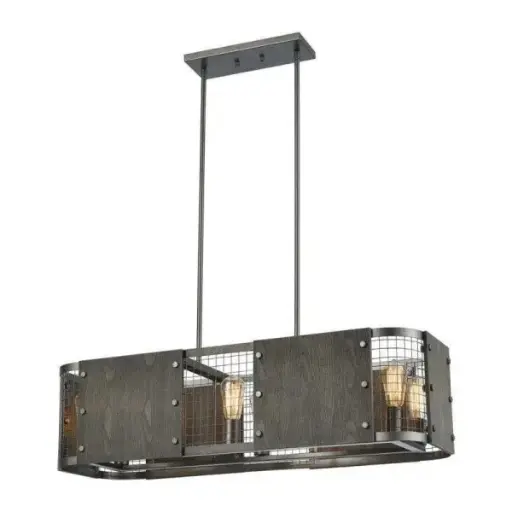 [15323/6] Luminaire suspendu, finition rouille avec contreplaqué et grillage métallique, 6 X A19
