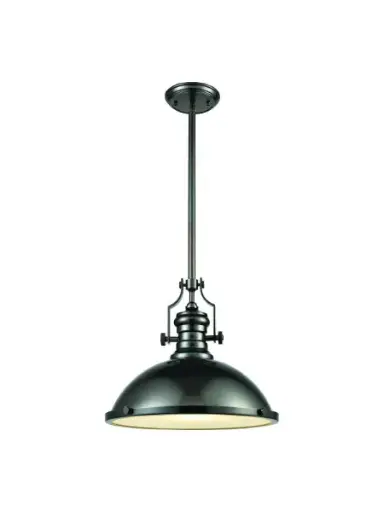[66608-1] Luminaire suspendu, finition nickel noir avec ombre métallique et diffuseur givré en verre, 1 X A19