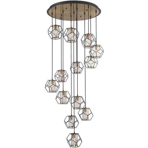 [33703-015] Luminaire suspendu, finition noire métallique, 13 X B11