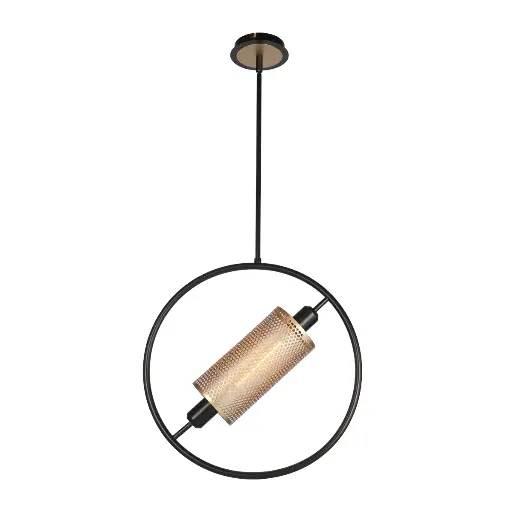 [37109-011] Luminaire suspendu, finition noir et or, 1 X T10