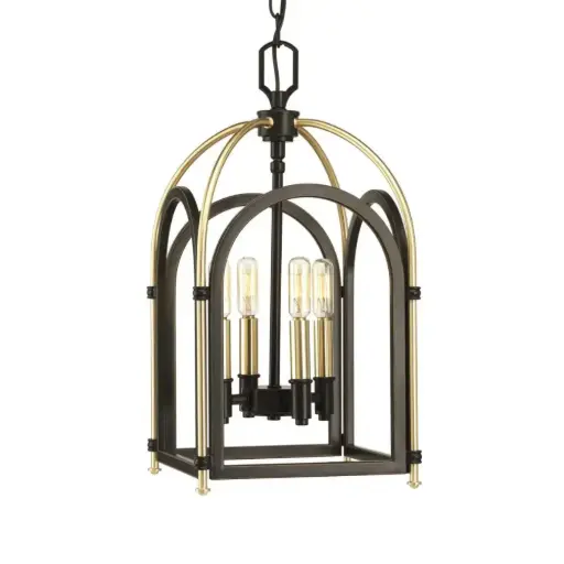 [P500038-020] Luminaire suspendu, 4x B10, finition bronze antique et laiton